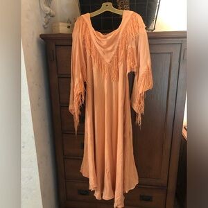 Elegant Fringe Detail Peach orange Dress Morocco long sleeves cotton rayon woven